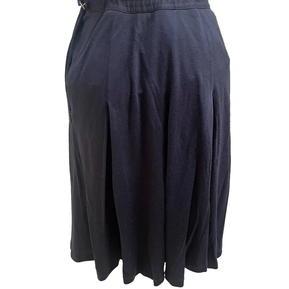 VTG JAEGER Navy Blue Pleated Midi Skirt Wool Blend Dark Academia Preppy Lady 6